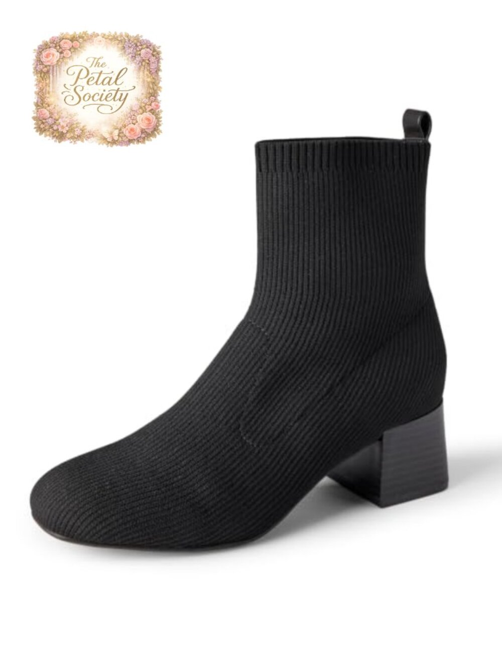 Knit Stretch Ankle Boots Block Heel Round Toe Pull On Booties